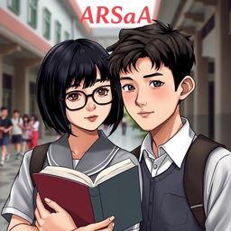 High school romance novel cover titled "ARSaA" featuring two main characters, Sabila and Ardan, wearing Indonesian high school uniforms