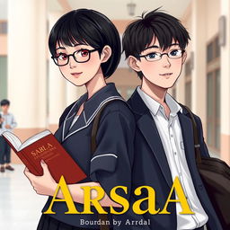 High school romance novel cover titled "ARSaA" featuring two main characters, Sabila and Ardan, wearing Indonesian high school uniforms