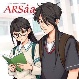 High school romance novel cover titled "ARSaA" featuring two main characters, Sabila and Ardan, wearing Indonesian high school uniforms