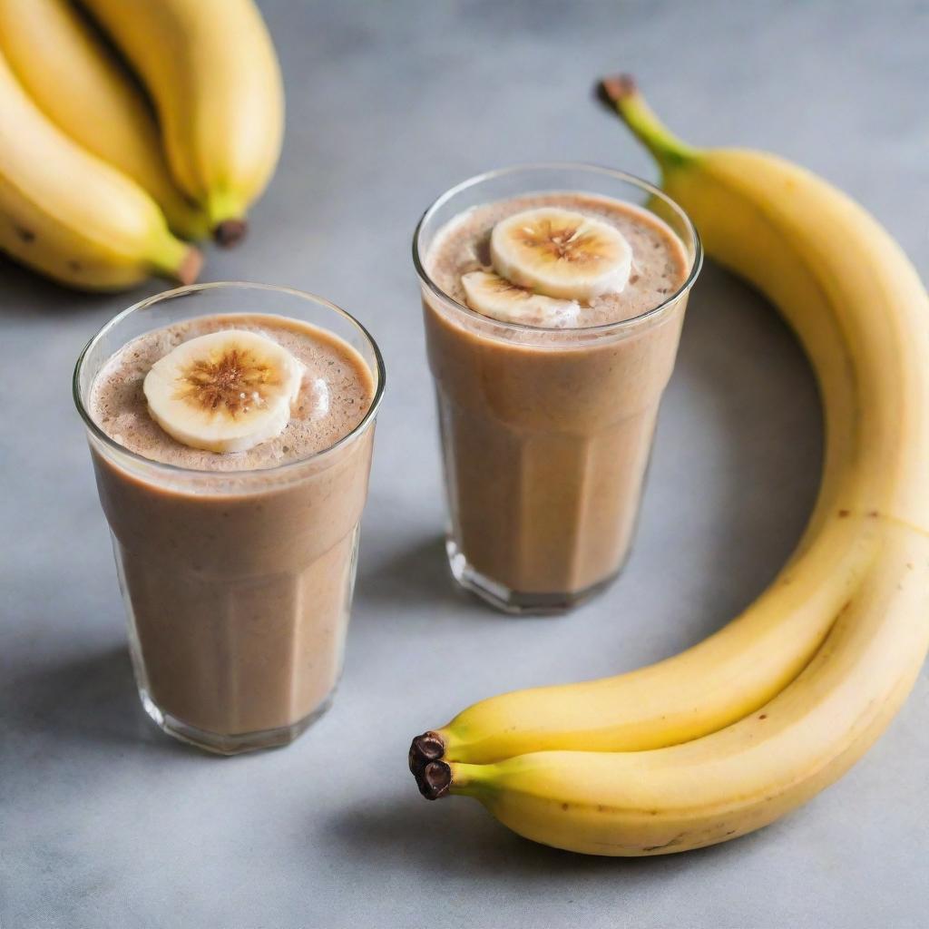 An inviting, chilled ice coffee with a gently placed Banana Que, a delicious caramelized banana snack, at its side.