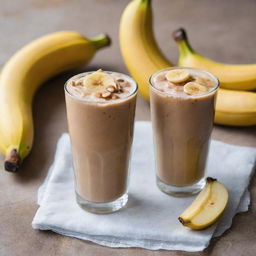 An inviting, chilled ice coffee with a gently placed Banana Que, a delicious caramelized banana snack, at its side.