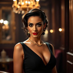 An elegant and tasteful portrayal inspired by the essence of Ava Addams, showcasing a charismatic woman with captivating allure