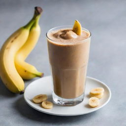 An inviting, chilled ice coffee with a gently placed Banana Que, a delicious caramelized banana snack, at its side.