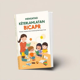 Design a book cover for an 80-page guide titled 'Mengatasi Keterlambatan Bicara: Panduan Lengkap untuk Mendukung Perkembangan Anak'