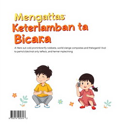 Desain sampul buku untuk panduan 80 halaman berjudul 'Mengatasi Keterlambatan Bicara: Panduan Lengkap untuk Mendukung Perkembangan Anak'