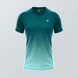 A modern running jersey featuring a gradient design that smoothly transitions from dark teal (#046C6D) at the shoulders to light mint green (#86E2CB) at the hem