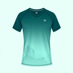 A modern running jersey featuring a gradient design that smoothly transitions from dark teal (#046C6D) at the shoulders to light mint green (#86E2CB) at the hem
