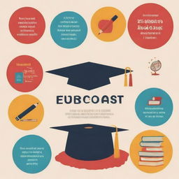 An impactful advocacy campaign poster concerning education. Display a catchy slogan about the importance of education, the poster should be vibrant, featuring symbols associated with learning like a cap, diploma, books, and classrooms