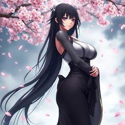 Unohana Retsu from Bleach with stunning features, accentuating her voluptuous figure including large breasts and a pronounced curvy hips