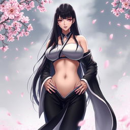 Unohana Retsu from Bleach with stunning features, accentuating her voluptuous figure including large breasts and a pronounced curvy hips