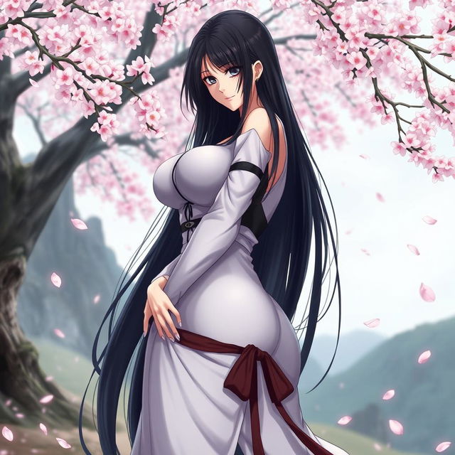 Unohana Retsu from Bleach with stunning features, accentuating her voluptuous figure including large breasts and a pronounced curvy hips