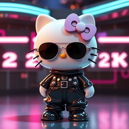 Hello Kitty character styled in Y2K fashion, in a sleek black color theme