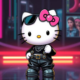 Hello Kitty character styled in Y2K fashion, in a sleek black color theme