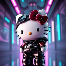 Hello Kitty character styled in Y2K fashion, in a sleek black color theme