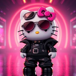 Hello Kitty character styled in Y2K fashion, in a sleek black color theme