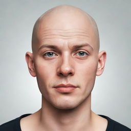 An illustration of a bald, young man with unique and untraditional features.