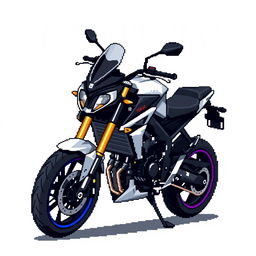 Pixel art of a Yamaha MT-09 motorcycle, featuring detailed and distinct pixel design showing the sleek and aerodynamic body of the motorcycle