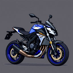 Pixel art of a Yamaha MT-09 motorcycle, featuring detailed and distinct pixel design showing the sleek and aerodynamic body of the motorcycle