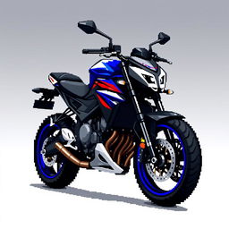 Pixel art of a Yamaha MT-09 motorcycle, featuring detailed and distinct pixel design showing the sleek and aerodynamic body of the motorcycle