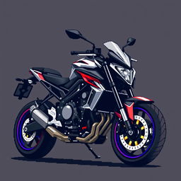 Pixel art of a Yamaha MT-09 motorcycle, featuring detailed and distinct pixel design showing the sleek and aerodynamic body of the motorcycle