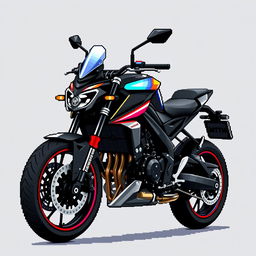 Pixel art of a Yamaha MT-09 motorcycle designed for a notebook cover, featuring detailed pixel design with the motorcycle's aggressive and sleek style