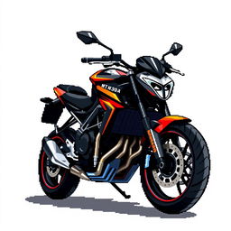 Pixel art of a Yamaha MT-09 motorcycle designed for a notebook cover, featuring detailed pixel design with the motorcycle's aggressive and sleek style