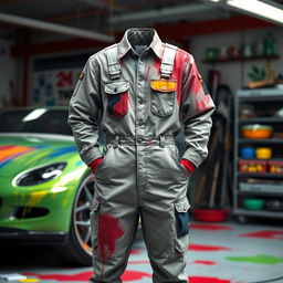 Design an outfit that embodies the essence of an automotive paint workshop