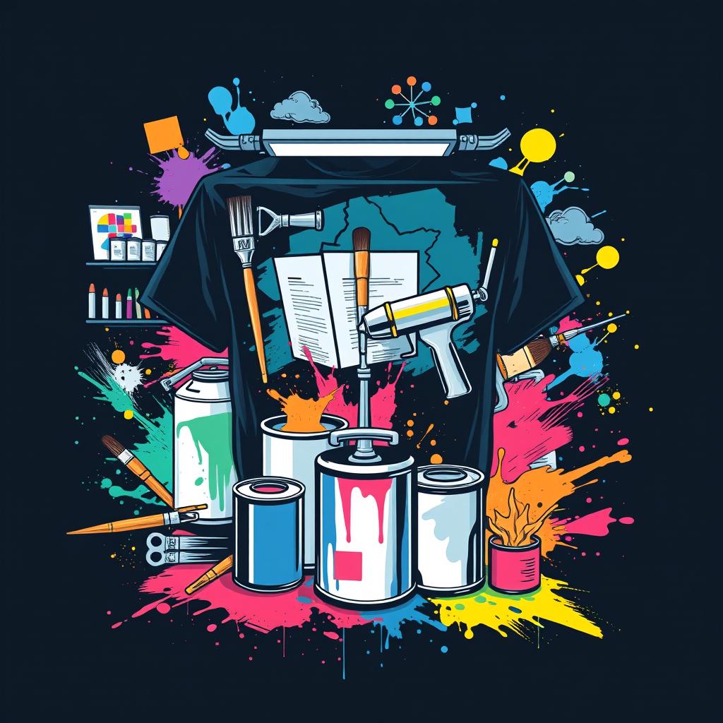 Design an identical graphic for a T-shirt with a theme of a paint workshop