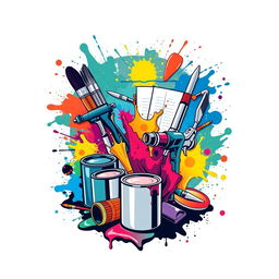 Design an identical graphic for a T-shirt with a theme of a paint workshop