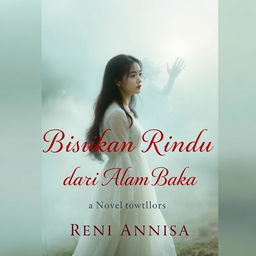 Novel cover for 'Bisikan Rindu dari Alam Baka', featuring a woman mourning the loss of her lover