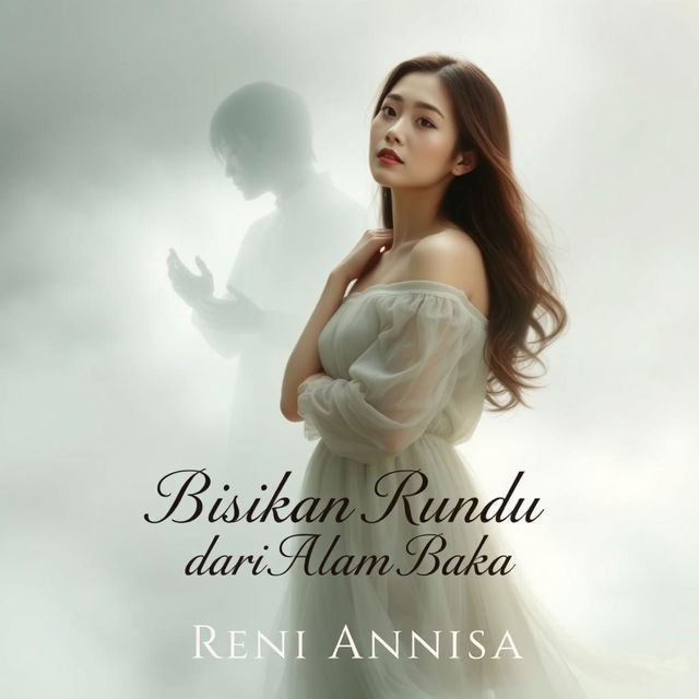 Novel cover for 'Bisikan Rindu dari Alam Baka', featuring a woman mourning the loss of her lover