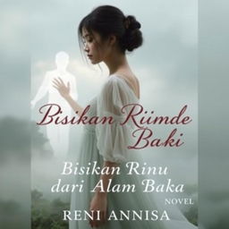 Novel cover for 'Bisikan Rindu dari Alam Baka', featuring a woman mourning the loss of her lover