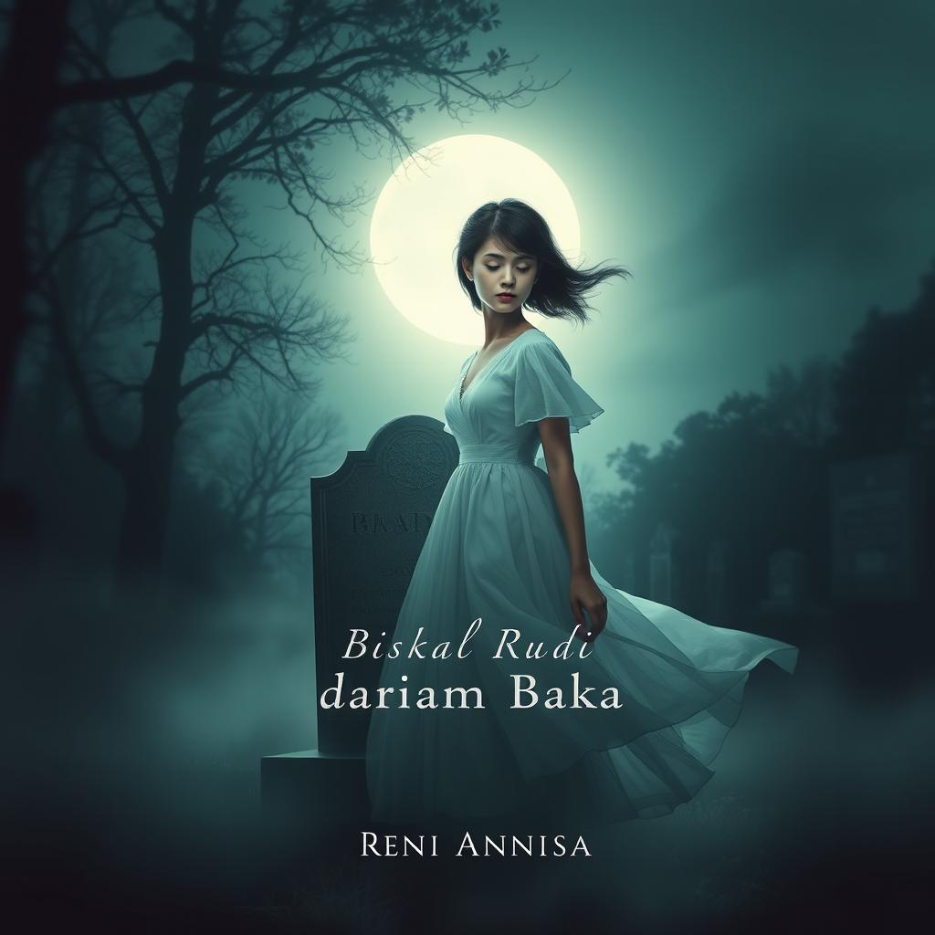 A haunting book cover for the novel "Bisikan Rindu dari Alam Baka" by Reni Annisa