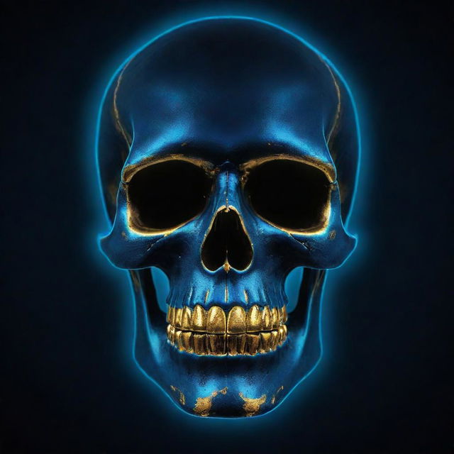 A blue and gold neon skull suitable for a profile picture