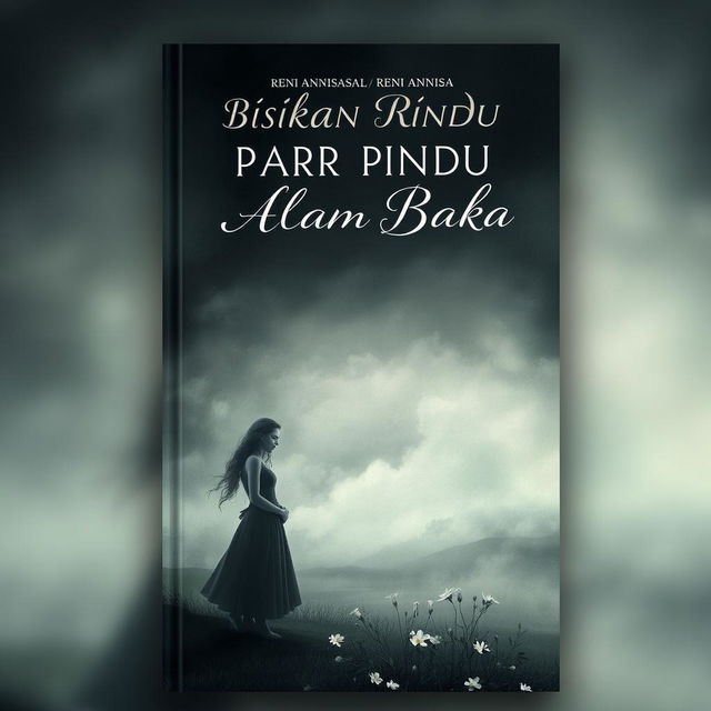 A mournful, ethereal book cover titled "BISIKAN RINDU DARI ALAM BAKA" by Reni Annisa