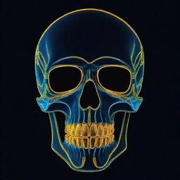 A blue and gold neon skull suitable for a profile picture