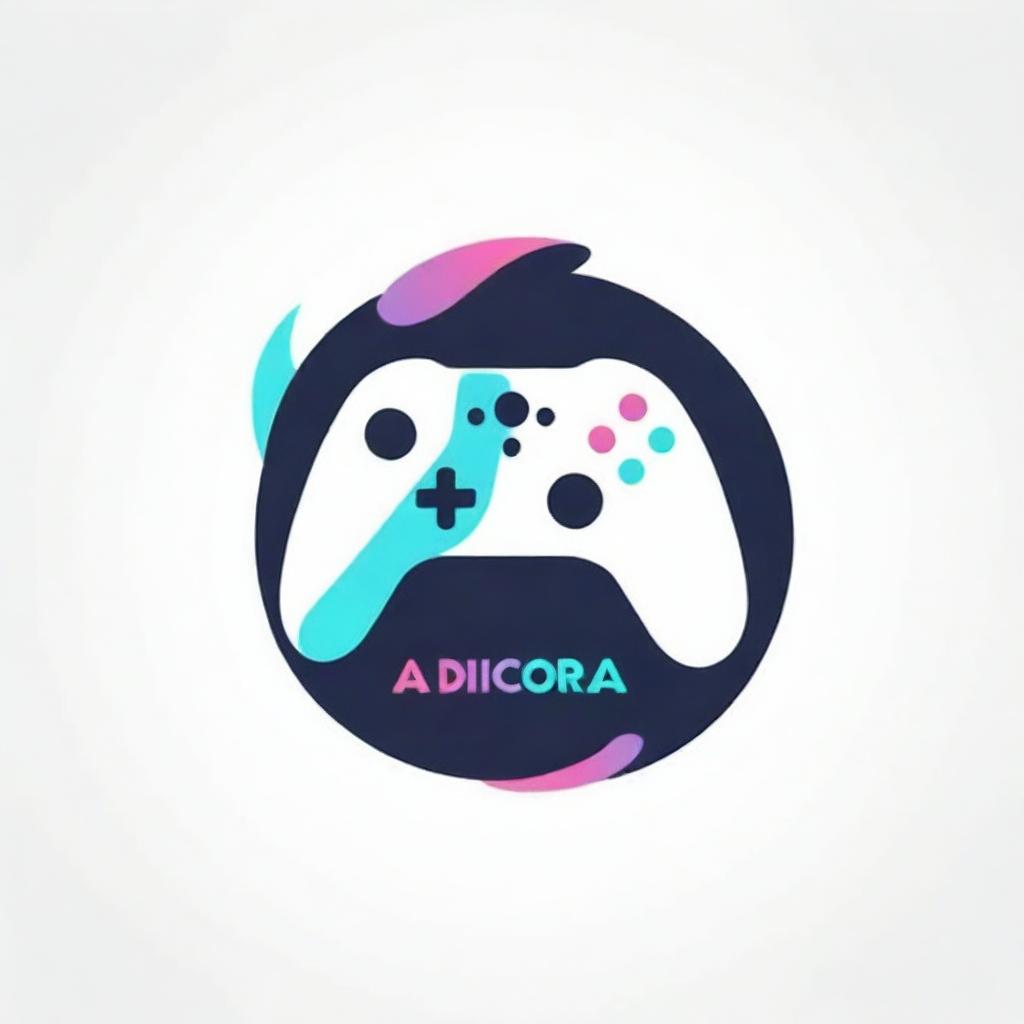 An electrifying logo for 'Adicora Gaming', featuring dynamic typography, vibrant colors, and gaming-inspired modern elements like a joystick or a gamepad.