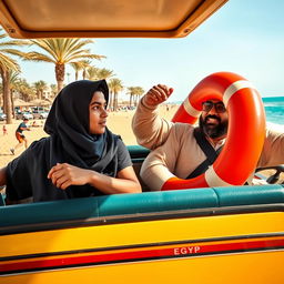 A Muslim family enjoying a ride in a microbus driven by a young man with brown skin and a thin body