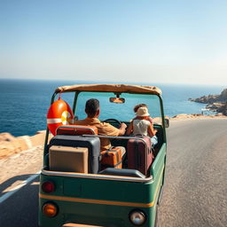 A brown-skinned, thin-bodied man skillfully driving a microbus along Egypt's picturesque coastal road