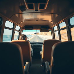 An intimate portrait of the interior of a microbus, showcasing its comfortable chairs