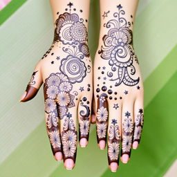 A captivating mehendi design for hands, centered around a dream theme