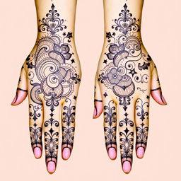 A captivating mehendi design for hands, centered around a dream theme