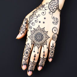 An exquisite mehendi design for the front full hand with a dream theme