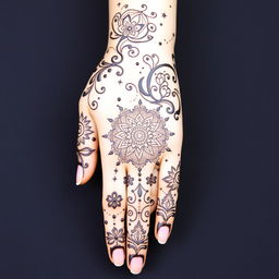 An exquisite mehendi design for the front full hand with a dream theme