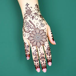 A mesmerizing mehendi design for the front full hand inspired by a dream theme