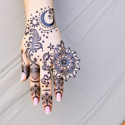 A mesmerizing mehendi design for the front full hand inspired by a dream theme