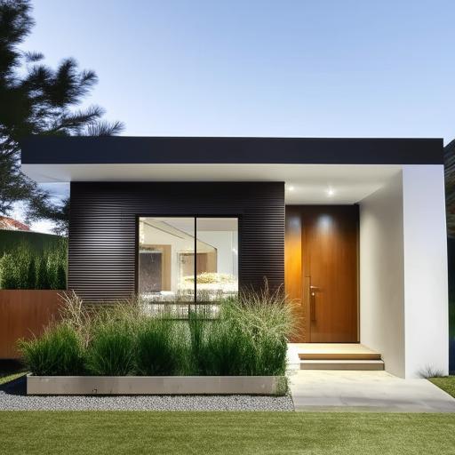 A modern, 1320 square-foot house design, showcasing both the interior and exterior features in intricate details.