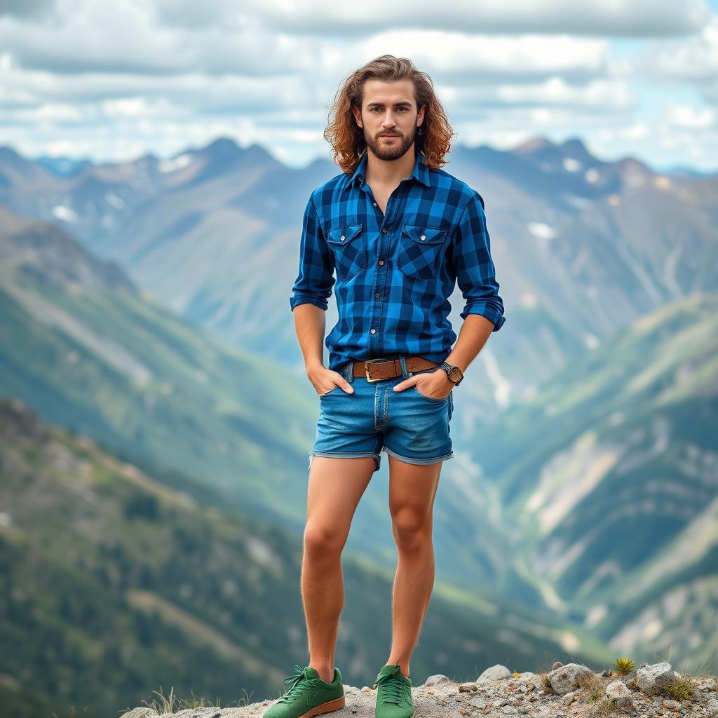 A 25-year-old man with Scottish roots, 180 cm tall, with a thin build and long curly hair