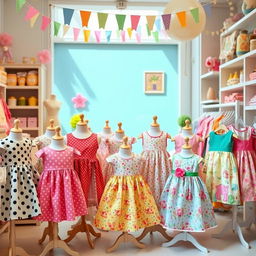 A delightful display of kids' frocks in a charming boutique setting