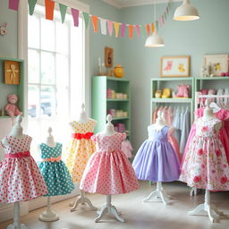 A delightful display of kids' frocks in a charming boutique setting